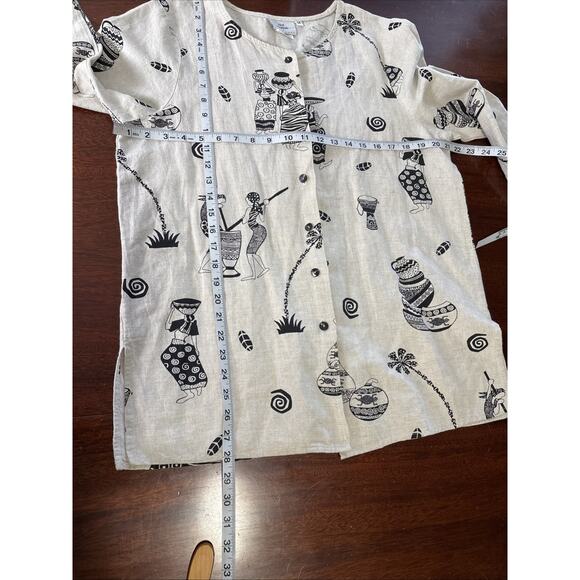 Hot Cotton Tribal Linen‎ Blend Top Size Medium 3/4 Sleeve Lagenlook Earthy Artsy - Picture 3 of 8